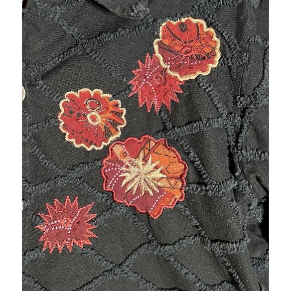 Fashion Bug Button Up Jacket‎ Womens Size 22/24 Black Floral Embroidery Canvas - Picture 4 of 9